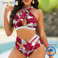 NCAA Wisconsin Badgers Hawaiian Pattern Summer Beach Women’s Bikini Set