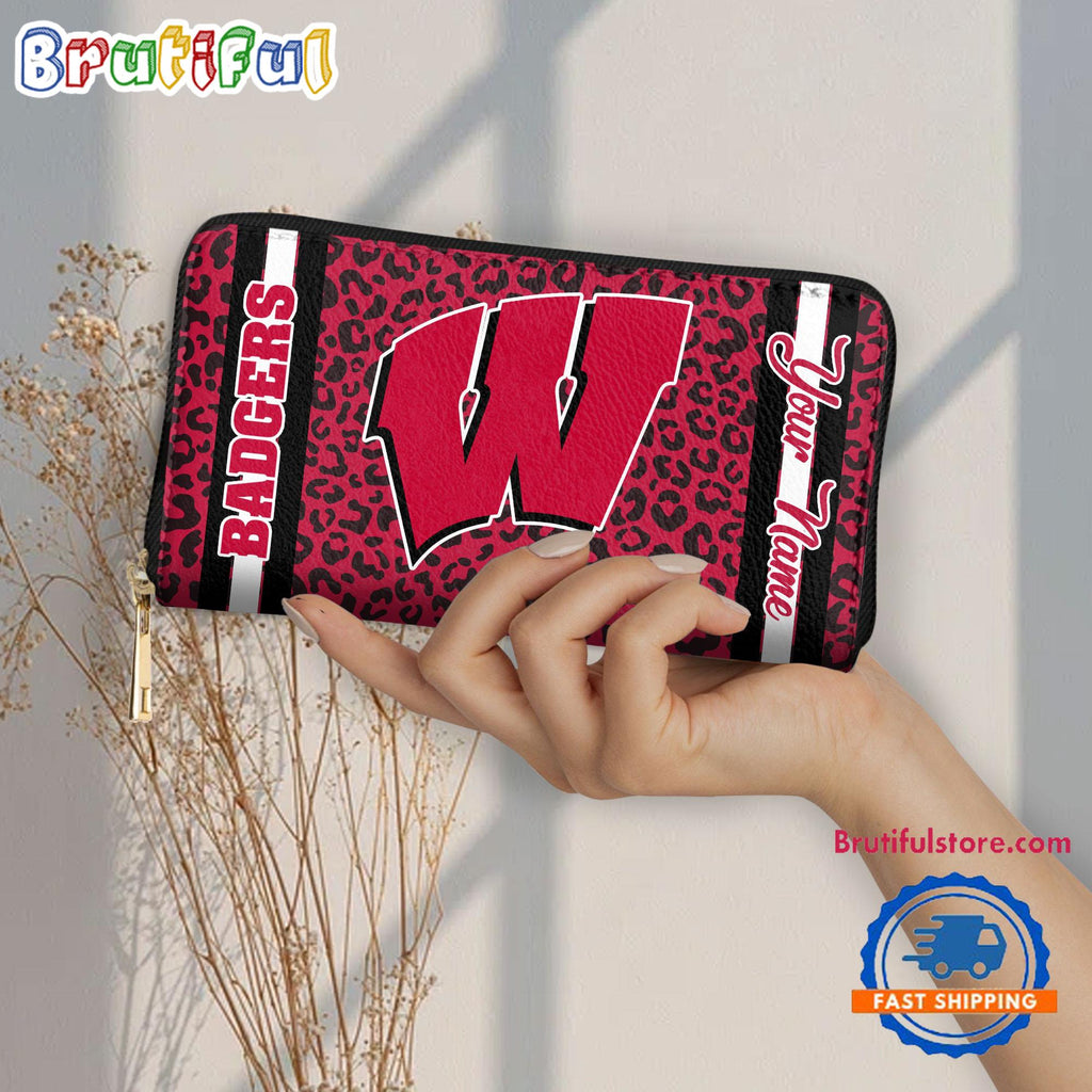 NCAA Wisconsin Badgers Leopard Women’s Zip Around Wallet, Sporty Women’s Wallet