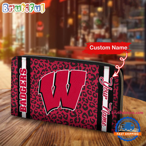 NCAA Wisconsin Badgers Leopard Women’s Zip Around Wallet, Sporty Women’s Wallet