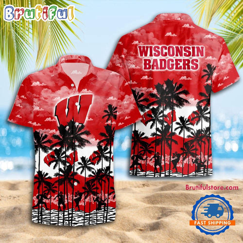 NCAA Wisconsin Badgers Palm Tree Hawaiian Shirt