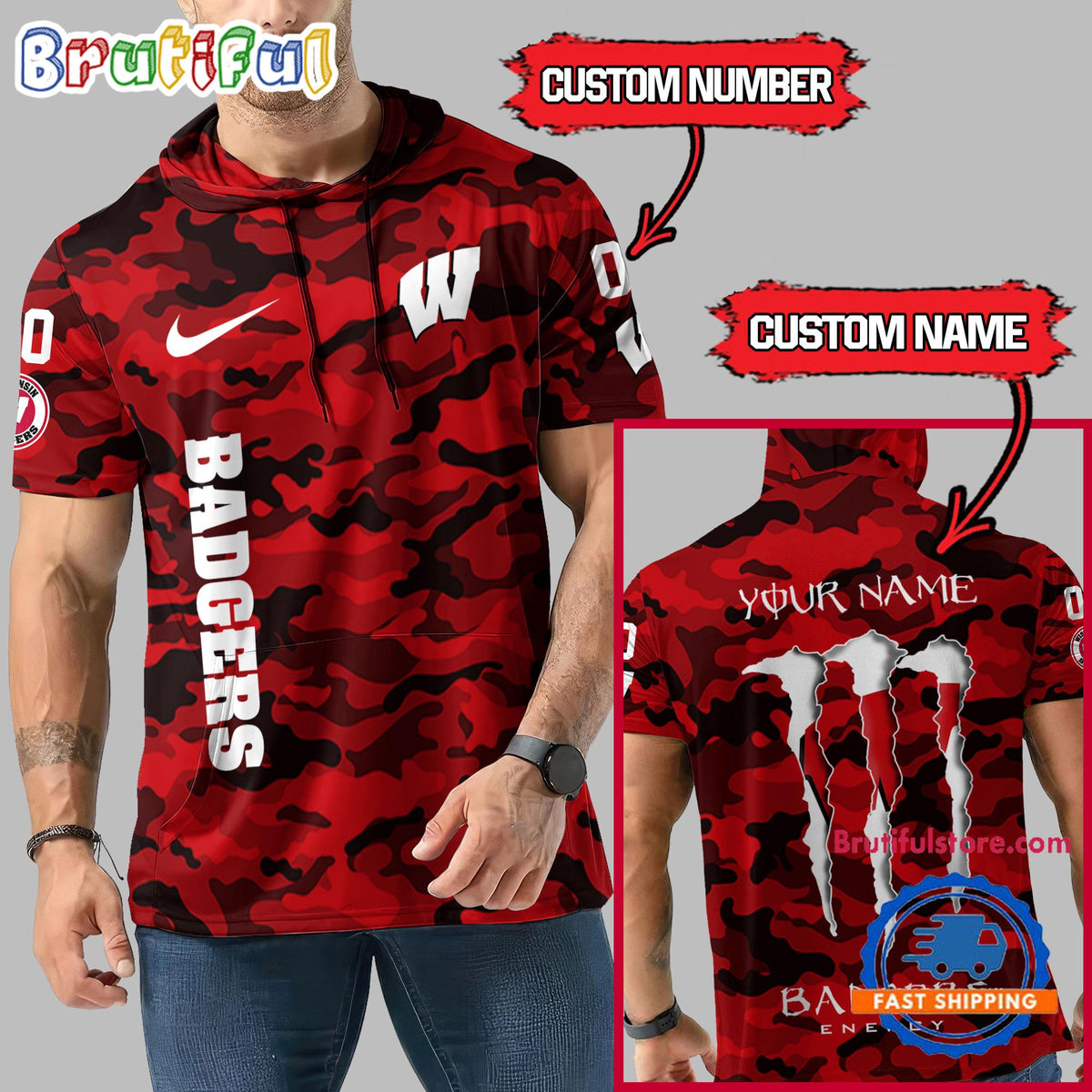NCAA Wisconsin Badgers Special Camo Sleeveless Hoodie Design