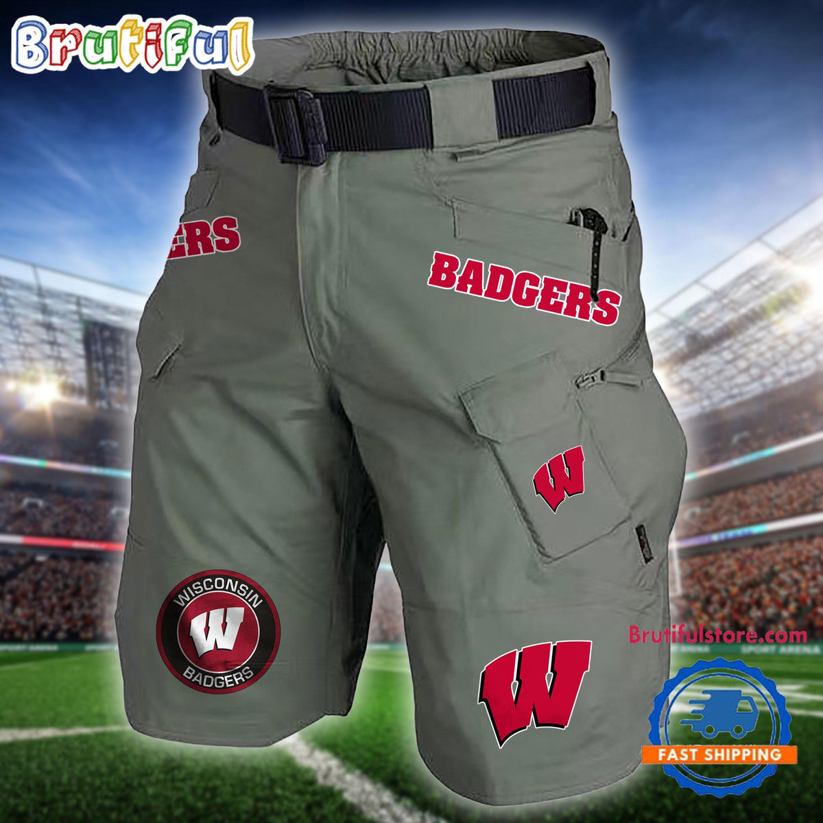 NCAA Wisconsin Badgers Sport Team Military Tactical Shorts