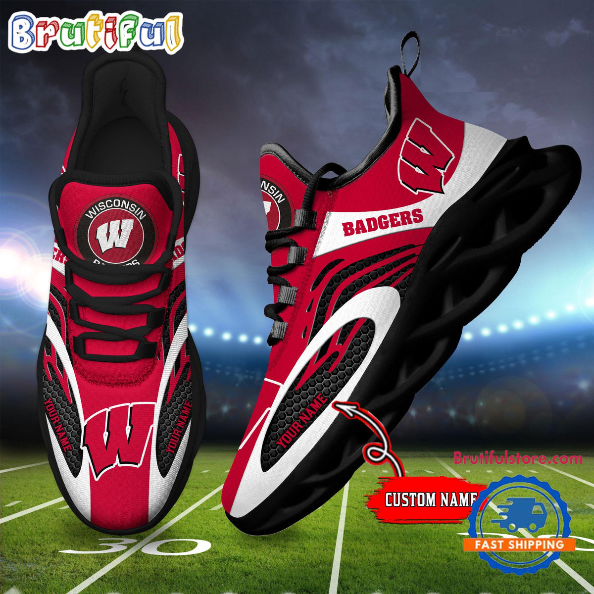 NCAA Wisconsin Badgers Sport Team New Design Max Soul Shoes Sneaker