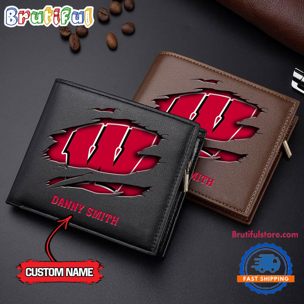 NCAA Wisconsin Badgers Sporty Custom Men’s Leather Wallet