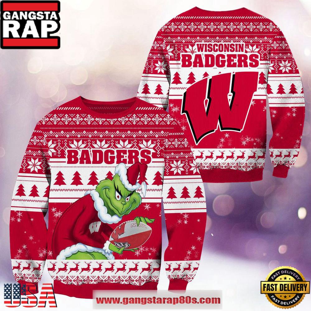 NCAA Wisconsin Badgers x Grinch New Design Ugly Xmas Sweater