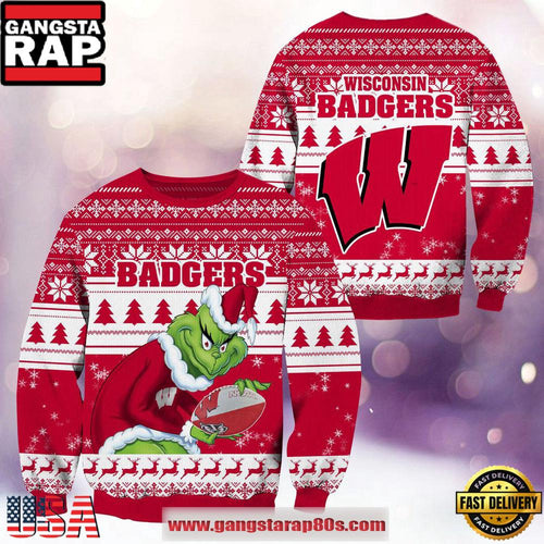 NCAA Wisconsin Badgers x Grinch New Design Ugly Xmas Sweater