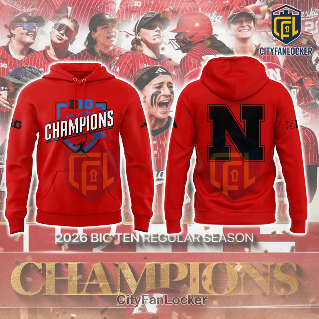 Nebraska 2026 Big Ten Softball Champions Limited Edition Hoodie