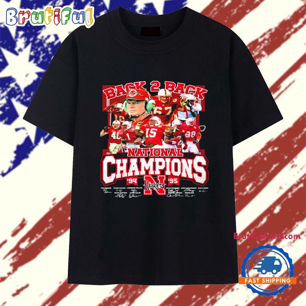 Nebraska Cornhuskers Back 2 Back 1994 1995 National Champs Signature T Shirt