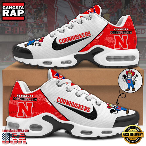 NCAA Custom Name Nebraska Cornhuskers Football Mascot Symbol Air Max Plus Shoes Running Sneakers