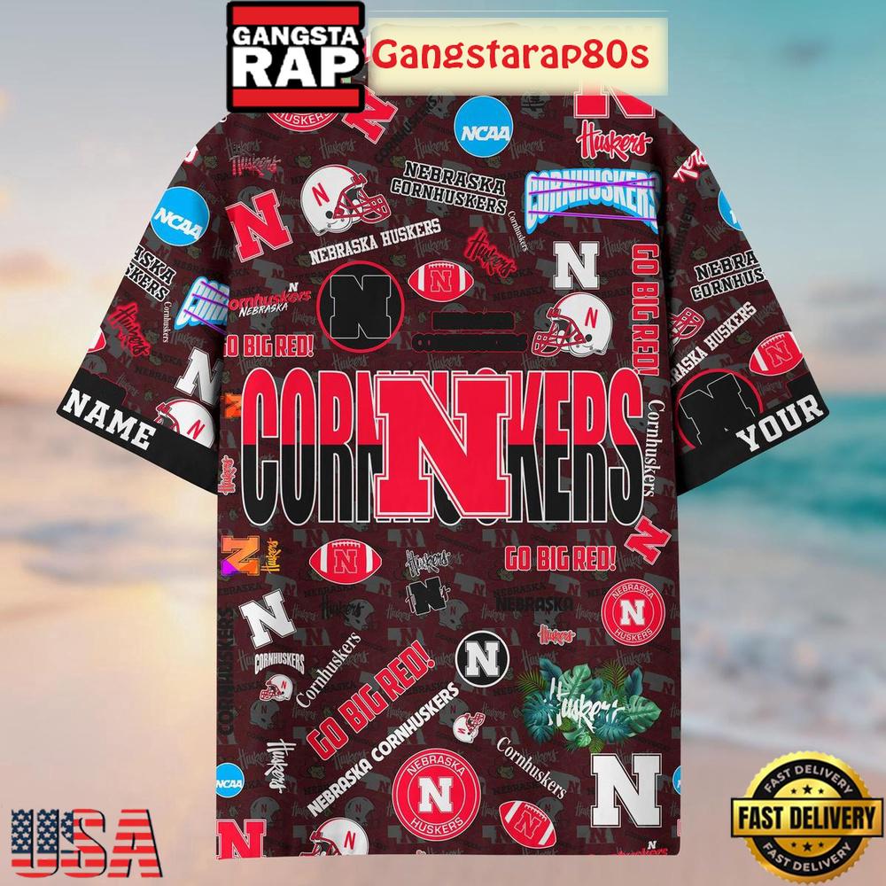 Nebraska Cornhuskers Solgan Go Big Red True Fan Spirit Custom Name Aloha Hawaiian Shirt