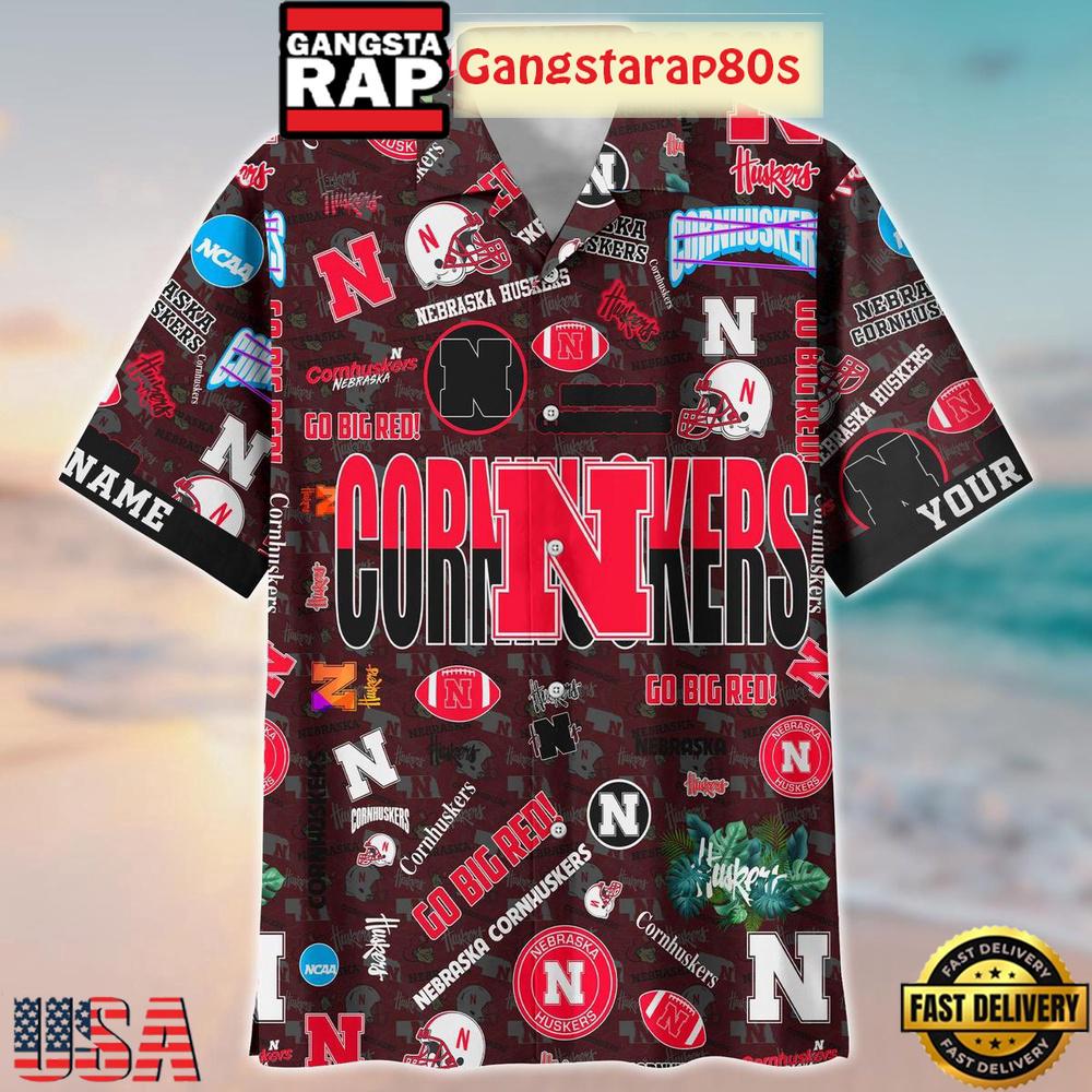 Nebraska Cornhuskers Solgan Go Big Red True Fan Spirit Custom Name Aloha Hawaiian Shirt