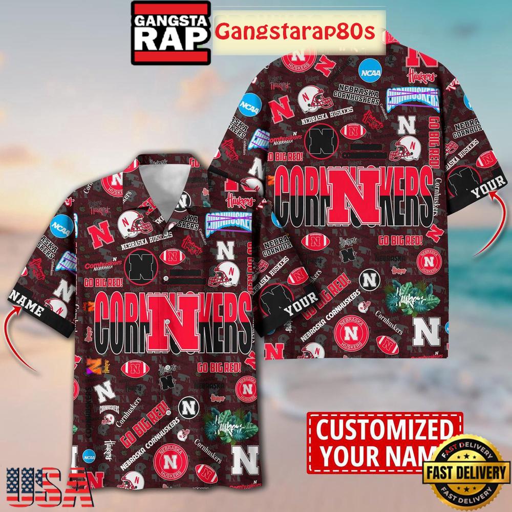 Nebraska Cornhuskers Solgan Go Big Red True Fan Spirit Custom Name Aloha Hawaiian Shirt