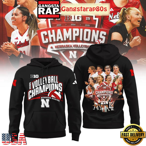 Nebraska Huskers 2025 Big 10 Women’s Volleyball Regular Season Champions Black Unisex Hoodie