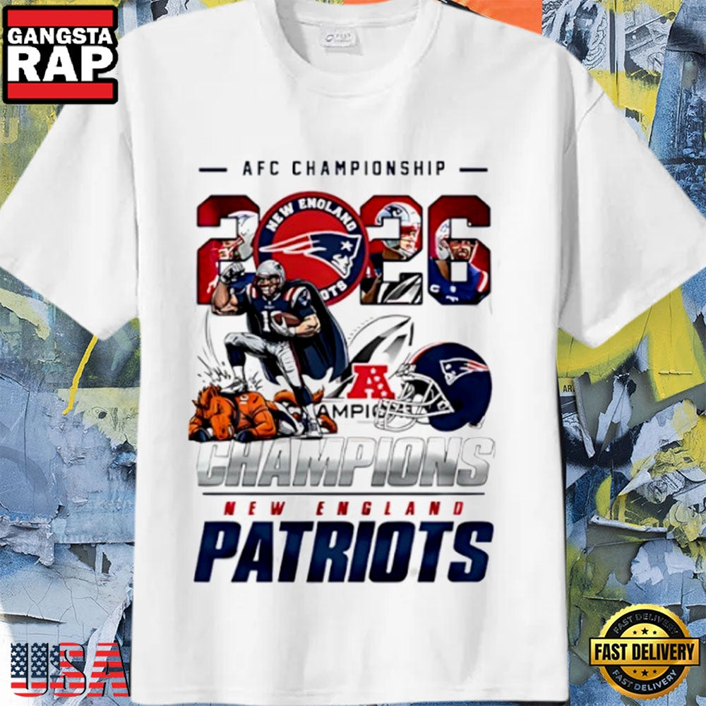 New England Patriots 2026 AFC Champions Super Bowl Victory Over Denver Broncos Mascot T-Shirt