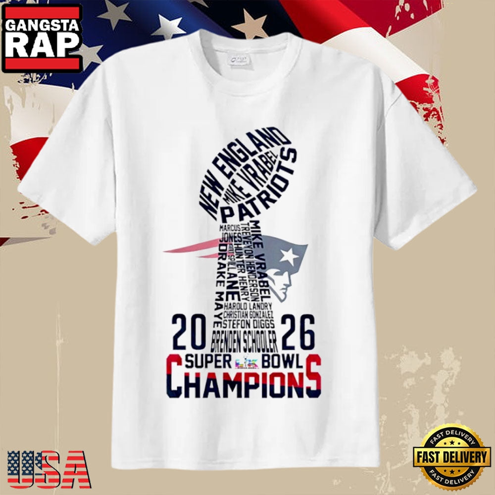 New England Patriots 2026 AFC Super Bowl LX Champions Roster Cup T-Shirt