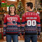 New England Patriots Football Field Custom Number Ugly Christmas Sweater