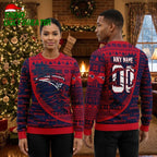 New England Patriots Logo Custom Name And Number Ugly Christmas Sweater