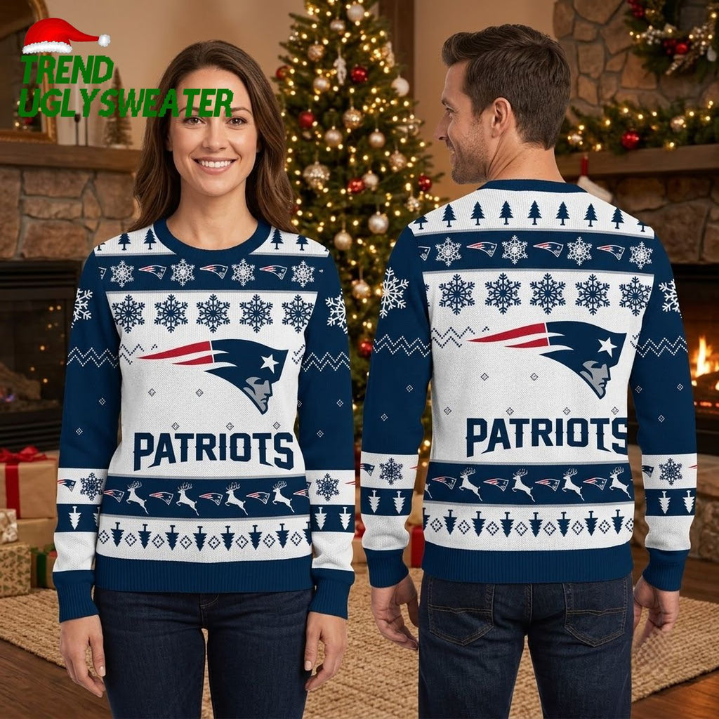 New England Patriots Logo Snowflake Pattern Ugly Christmas Sweater