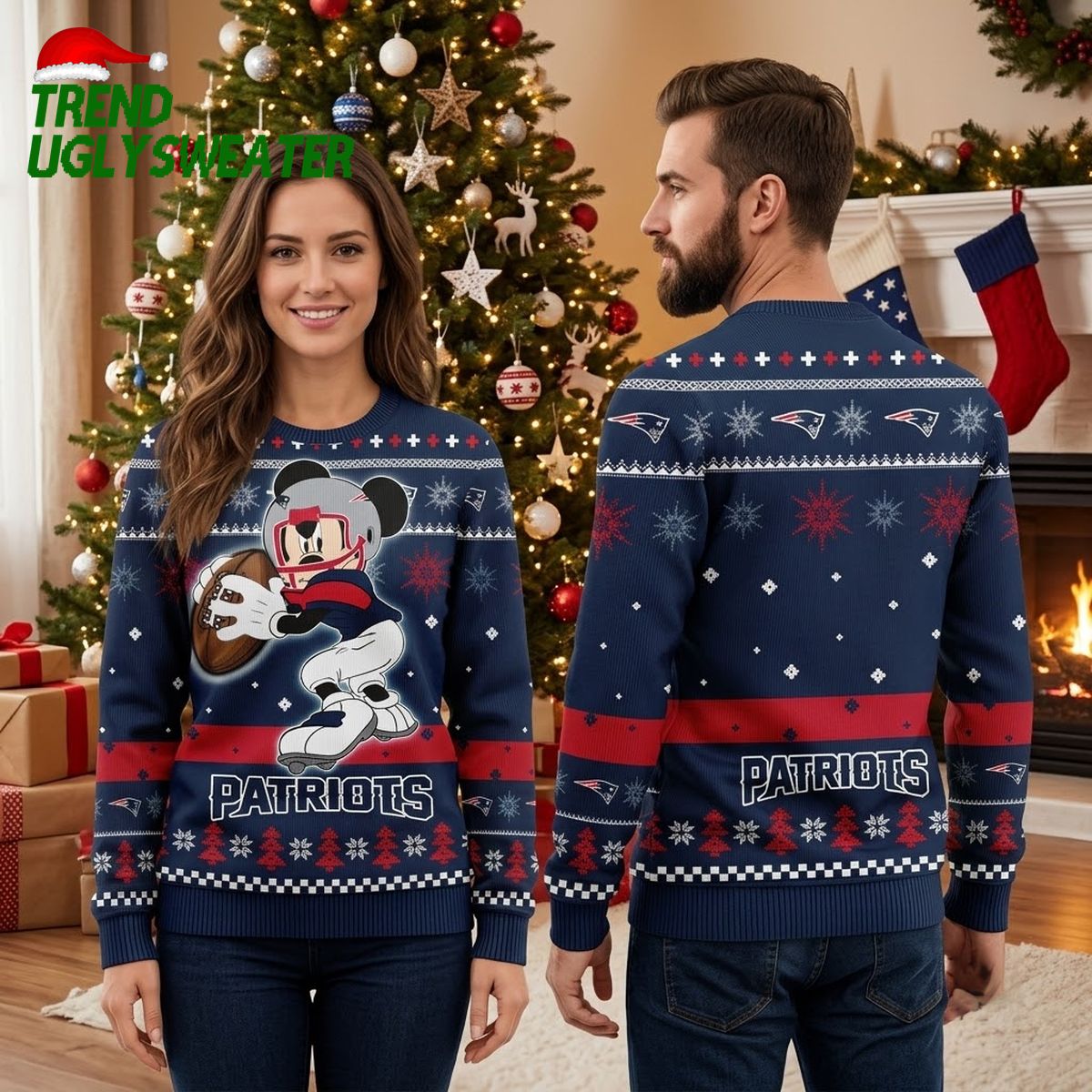 New England Patriots Mickey Mouse Football Player Ugly Christmas Sweater