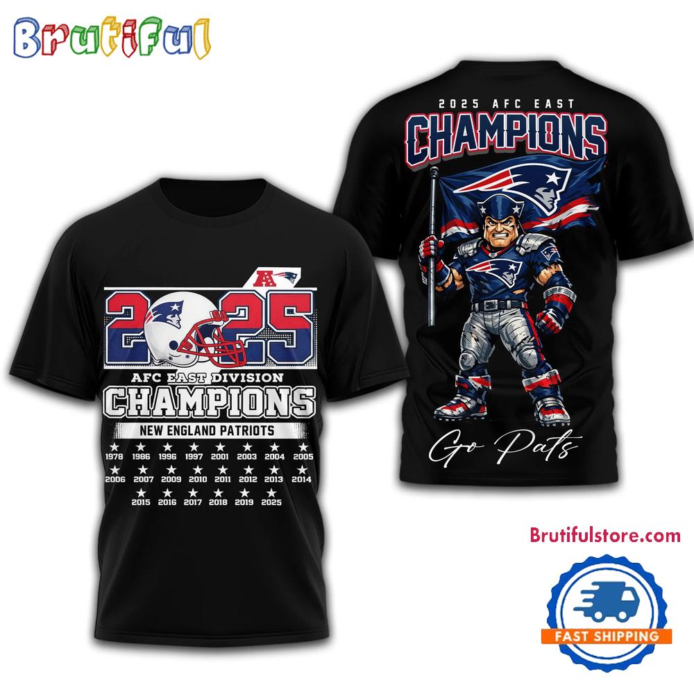 New England Patriots NFL 2025 AFC East Champions Mascot Black T Shirt