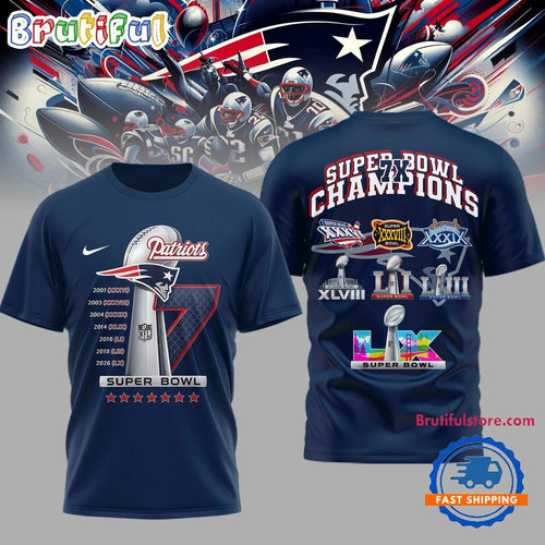 New England Patriots NFL 2026 7x Super Bowl Champions 3D Shirt