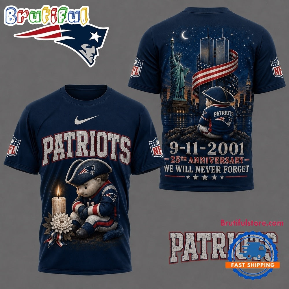 New England Patriots NFL 9 11 25th Anniversary Never Forget Memorial 3D T Shirt