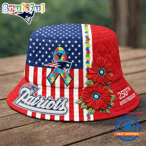 New England Patriots NFL Autism America 250th Anniversary Bucket Hat