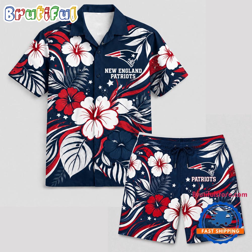 New England Patriots NFL Floral Summer Hawaiian Set
