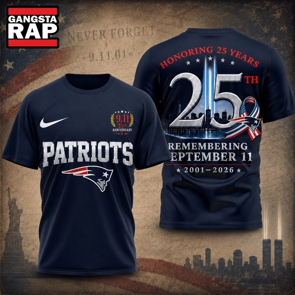 New England Patriots NFL Honoring 25 Years Remembering September 11 T Shirt, Football New Design Shirt