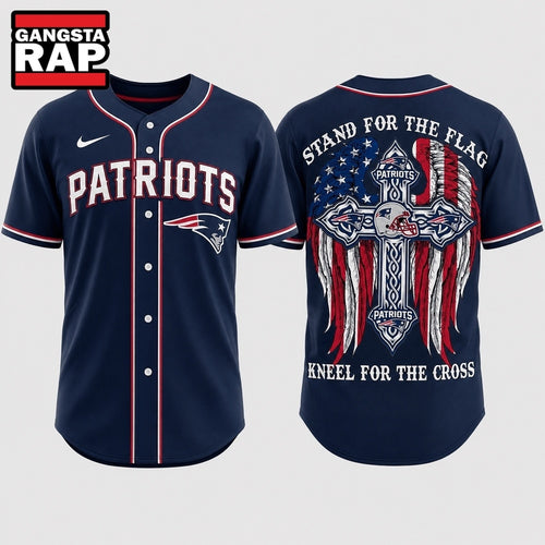 New England Patriots NFL Stand For The Flag Kneel For The Cross Baseball Jersey Shirt
