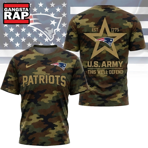 New England Patriots NFL Veterans US Army Camo New Design 3D Shirt , Football New Design Shirt