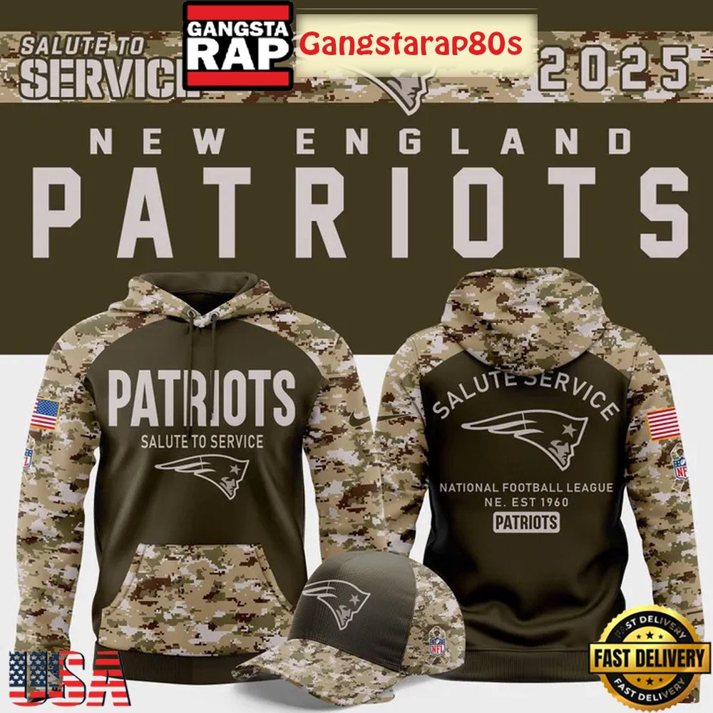 New England Patriots Nike Olive-Camo Salute to Service 2025 Hoodie