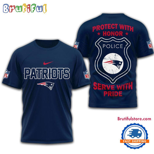 New England Patriots Protech With Honor Police Serve With Pride 3D Shirt