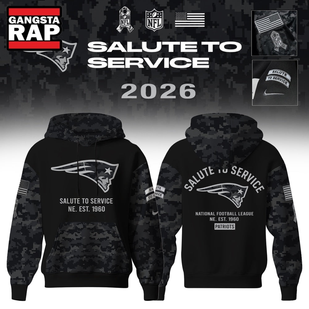 New England Patriots Salute to Service Camo 2026 Black Hoodie