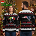 New England Patriots Santa Hat Logo Custom Name Ugly Christmas Sweater