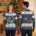 New England Patriots Santa Sleigh Custom Name Gray Ugly Christmas Sweater