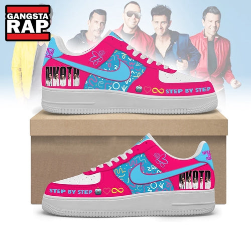 New Kids On The Block NKOTB Step By Step Pink 90s Pop Air Force 1 Shoes Sneakers, Music Air Force 1 Shoes