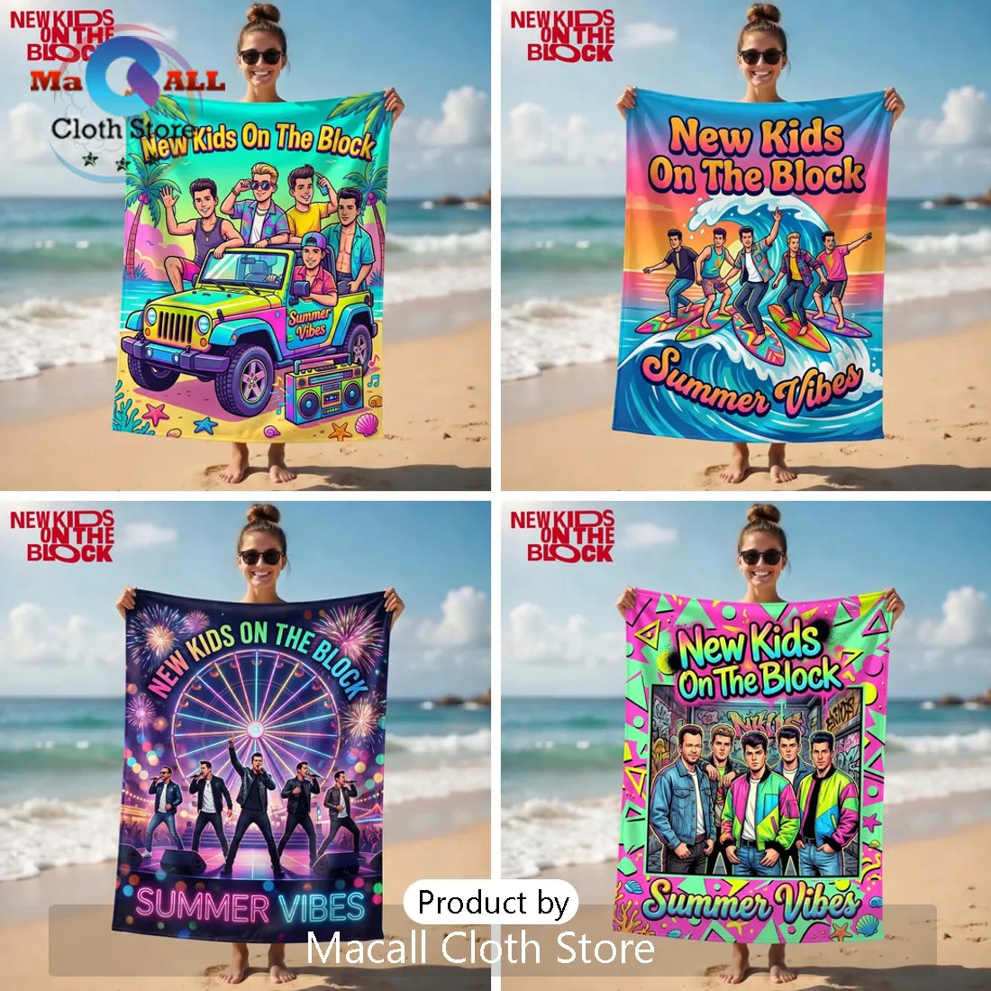 New Kids On The Block Summer Vibes Cartoon Premium Beach Towel