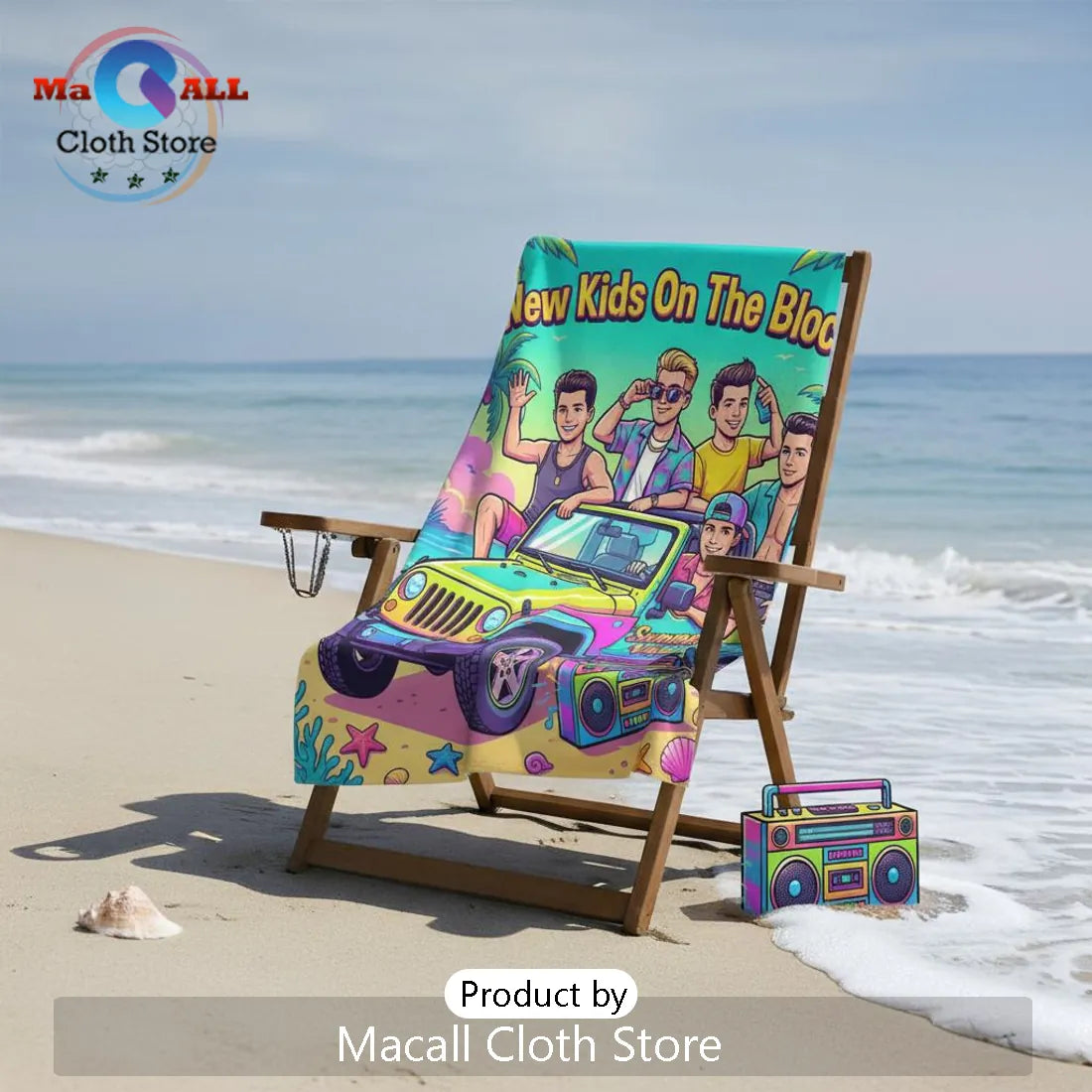 New Kids On The Block Summer Vibes Cartoon Premium Beach Towel