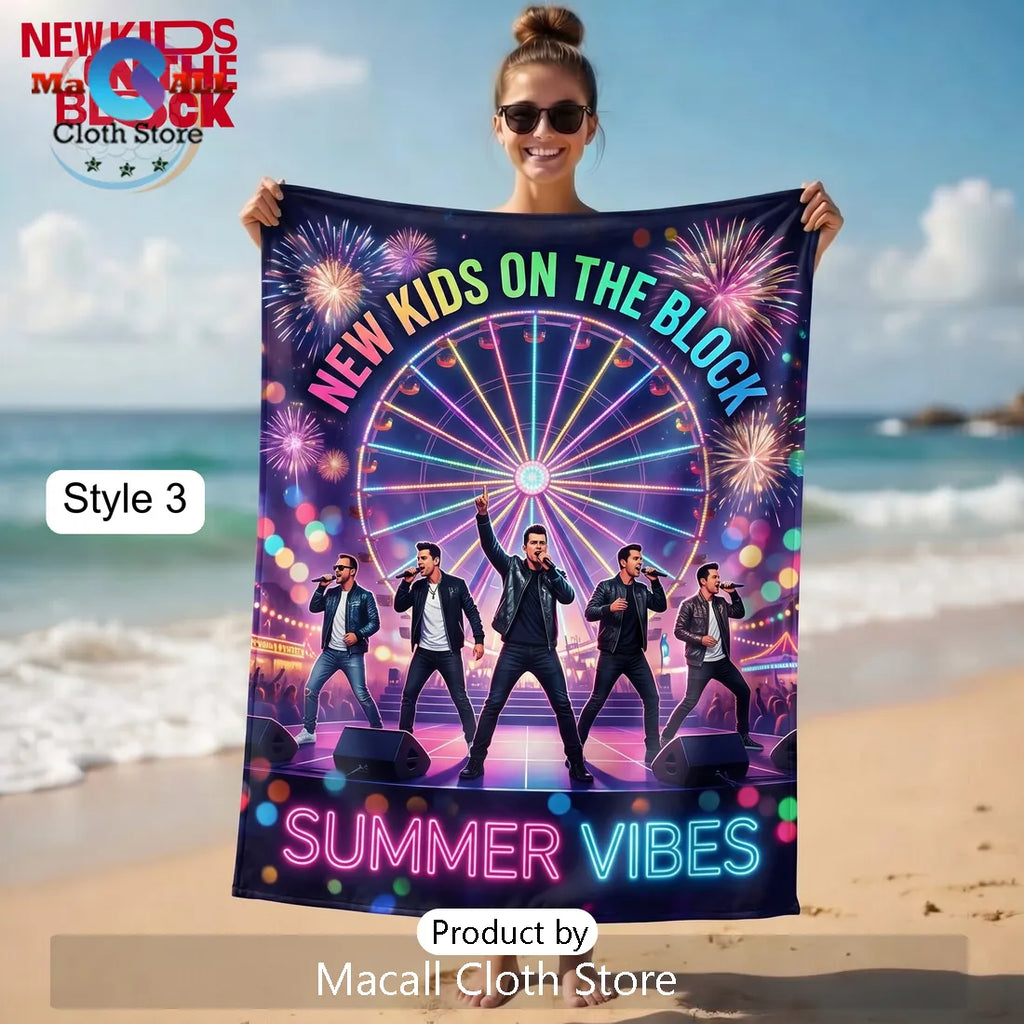 New Kids On The Block Summer Vibes Cartoon Premium Beach Towel