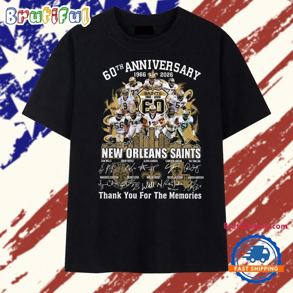 New Orleans Saints 60th Anniversary 1966 2026 Legends Signatures T Shirt