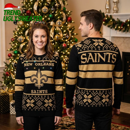 New Orleans Saints Fleur De Lis Black And Gold Ugly Christmas Sweater
