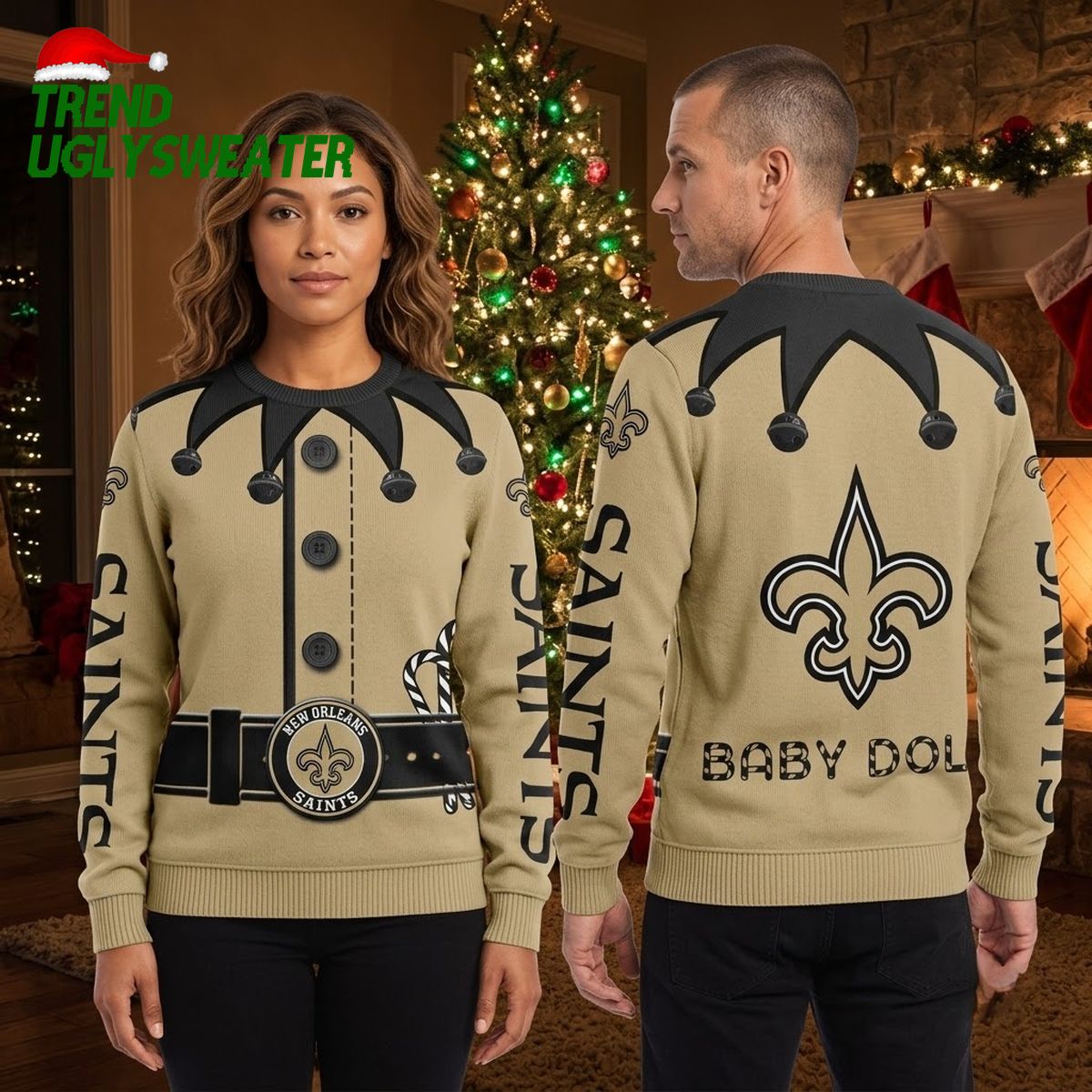 New Orleans Saints Fleur De Lis Jester Ugly Christmas Sweater