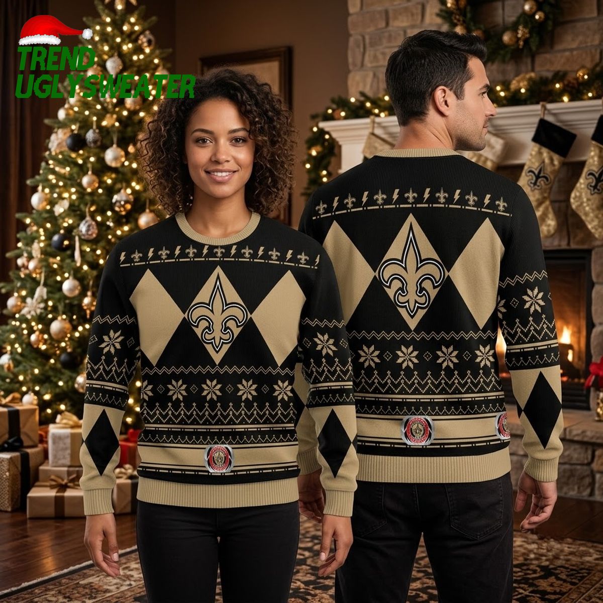 New Orleans Saints Fleur De Lis Snowflake Ugly Christmas Sweater