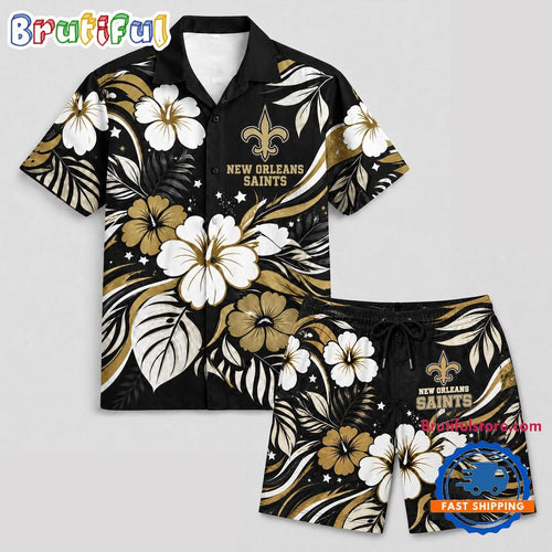 New Orleans Saints NFL Floral Summer Hawaiian Set