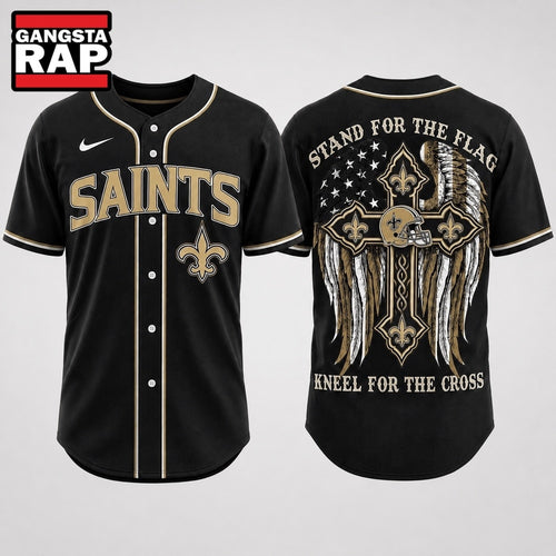 New Orleans Saints NFL Stand For The Flag Kneel For The Cross Baseball Jersey Shirt