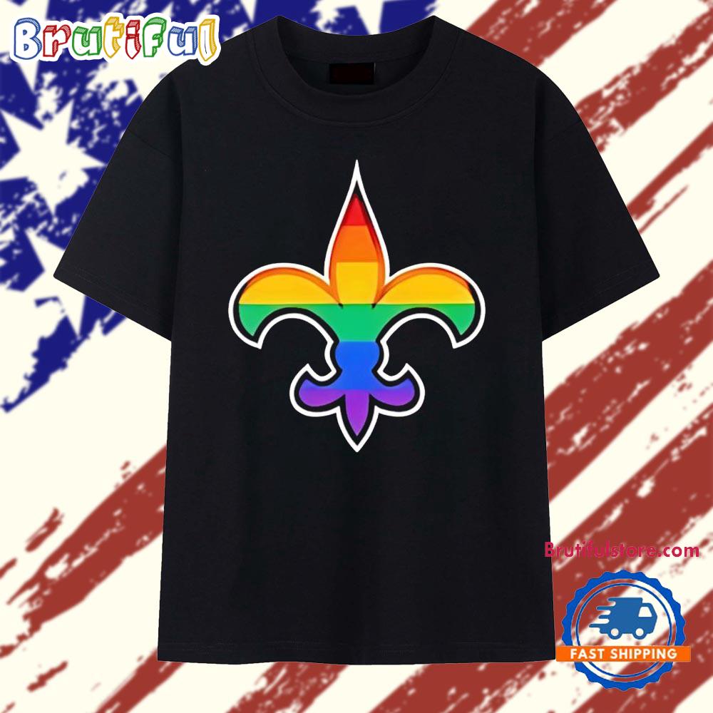 New Orleans Saints Pride Fleur de Lis Rainbow LGBTQ Inclusion Logo Cotton T Shirt