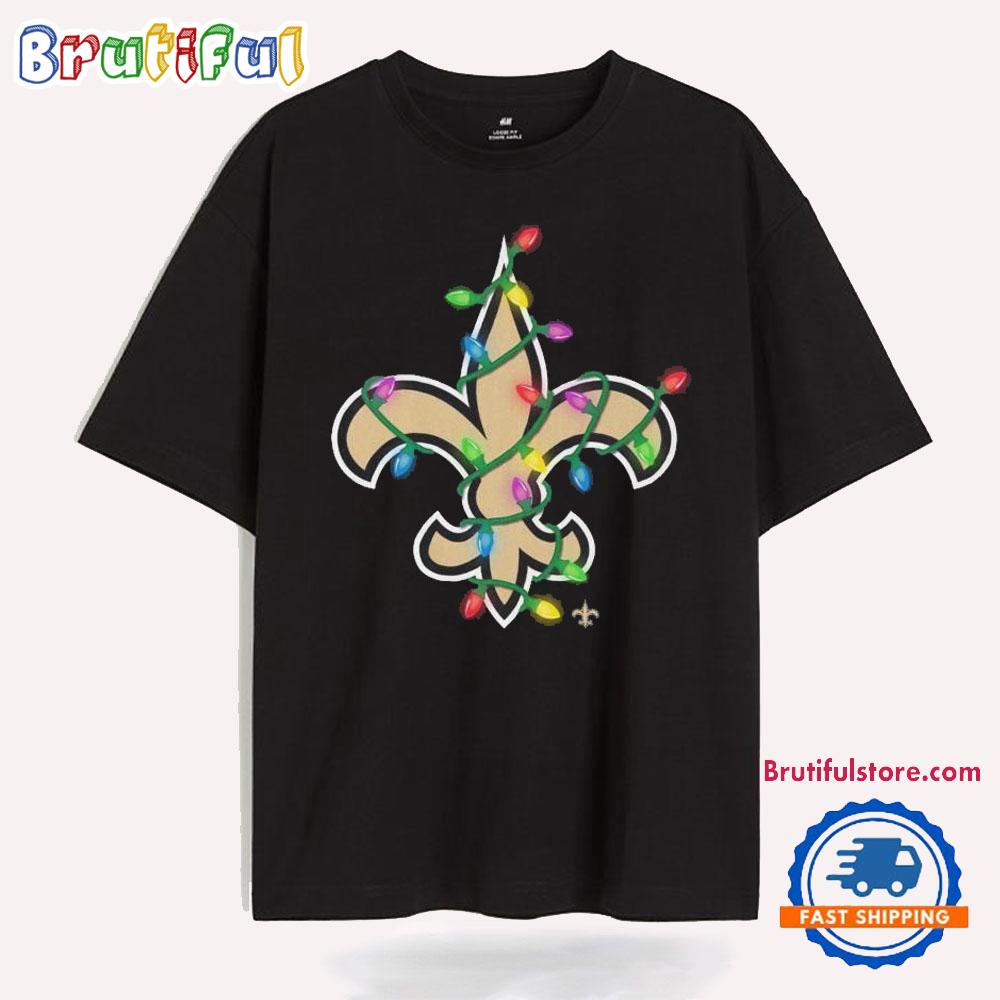 New Orleans Saints Primary Logo Holiday Lights 2024 T Shirt