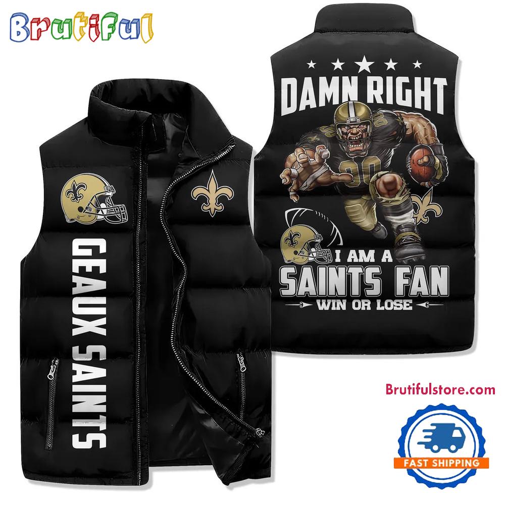New Orleans Saints Sporty Mascot Design Sleeveless Puffer Jacket