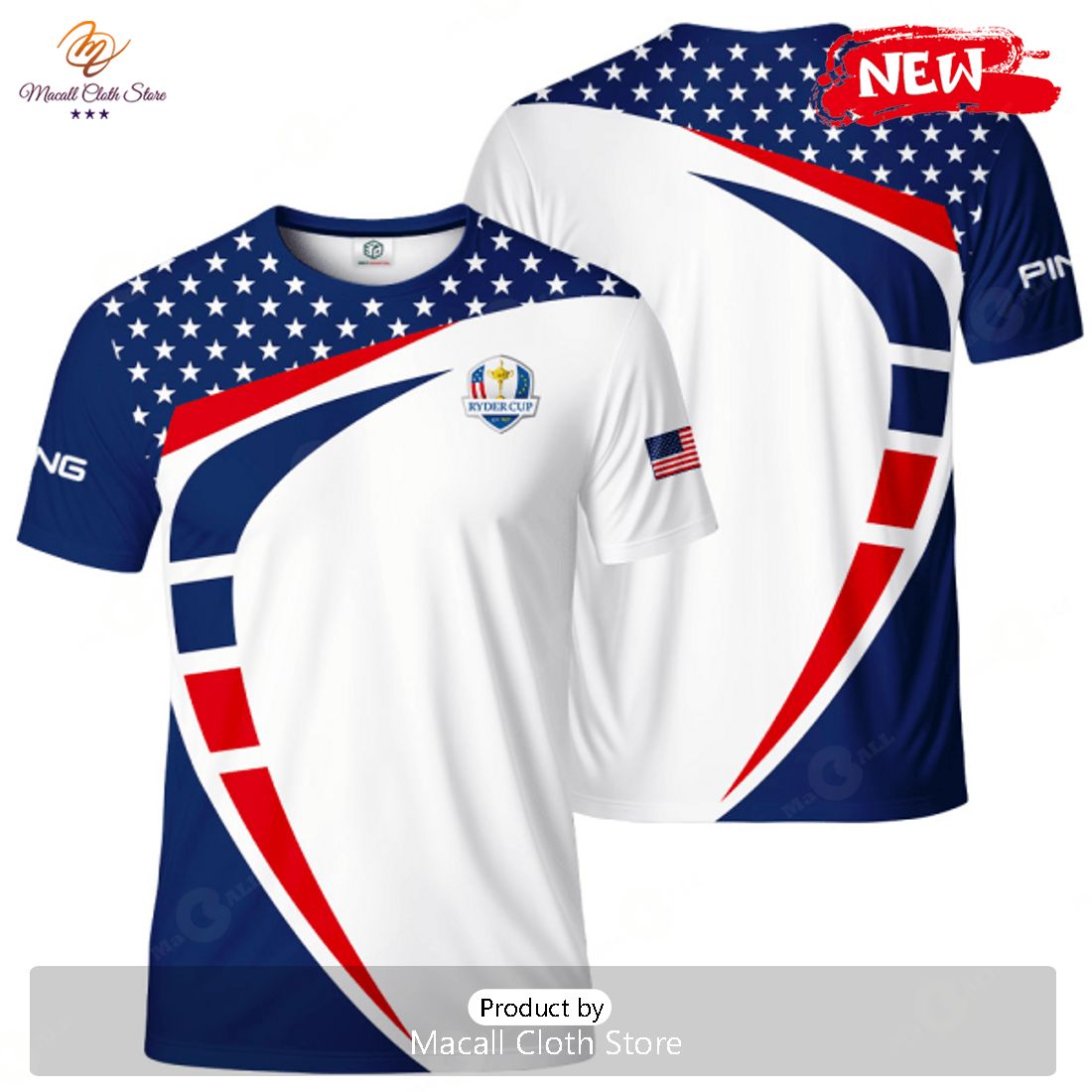 [NEW] Ryder Cup x PING 3D Apparels Luxury Stars Blue Hoodie Sweatshirt 3D